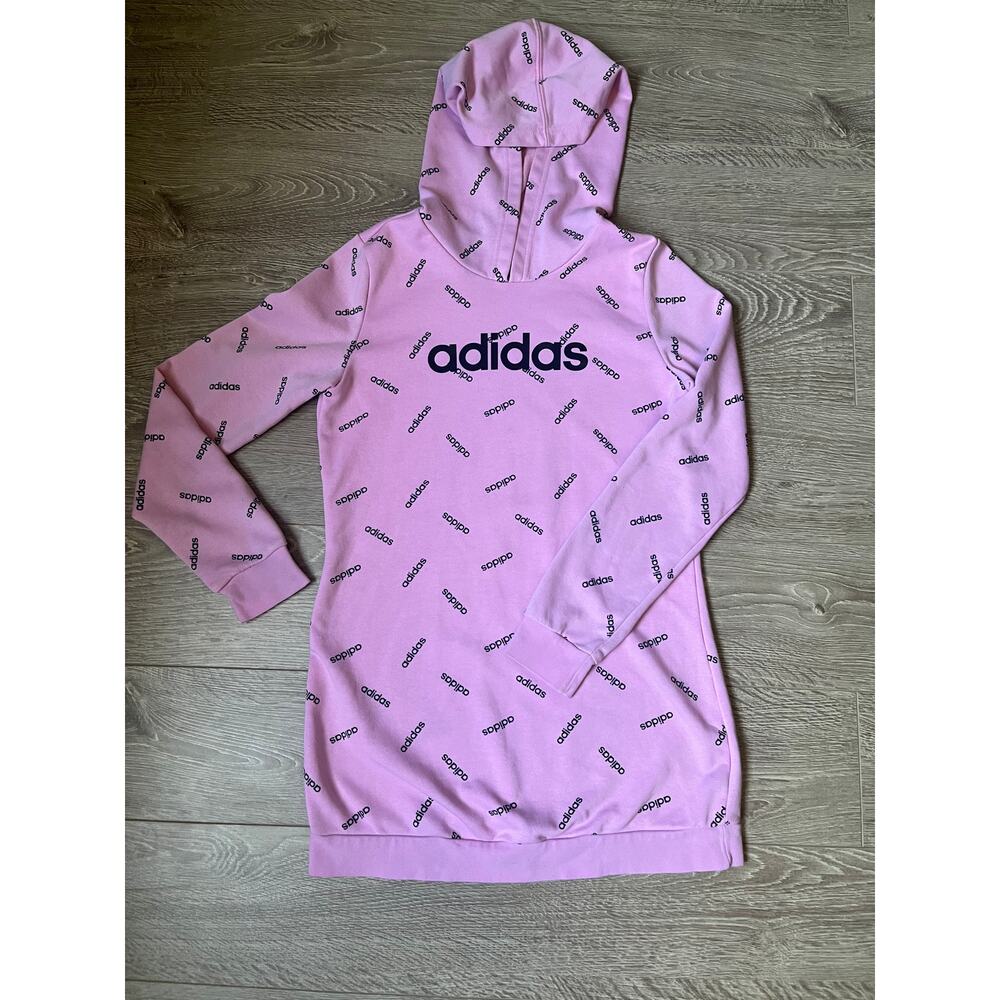 Adidas all Over Logo Hooded Dress Size 8/10 Girls